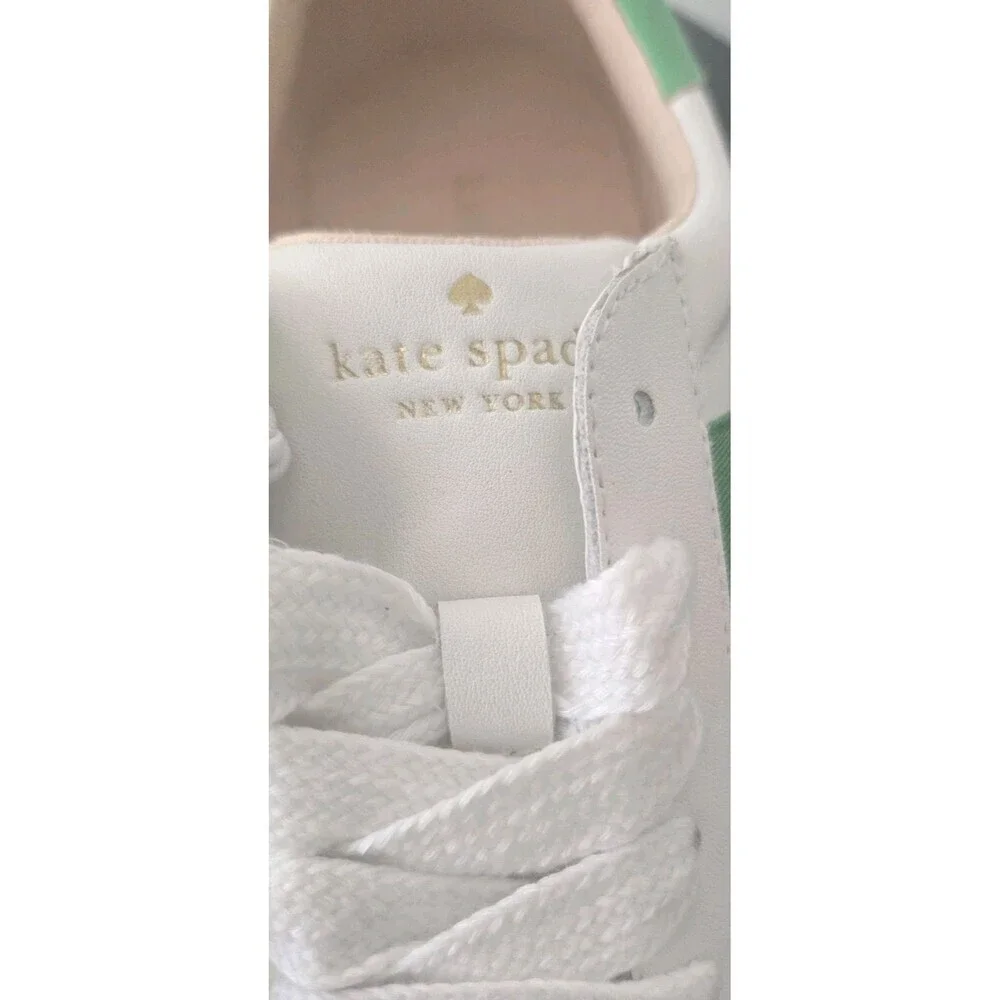 Kate Spade Ainsley Leather Sneaker Optic White Green Lace-up Size 6B New